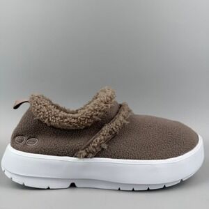 Oofos Oocoozie Women Size 7.5 Brown Sherpa Comfort Recovery Slip On Shoes NEW